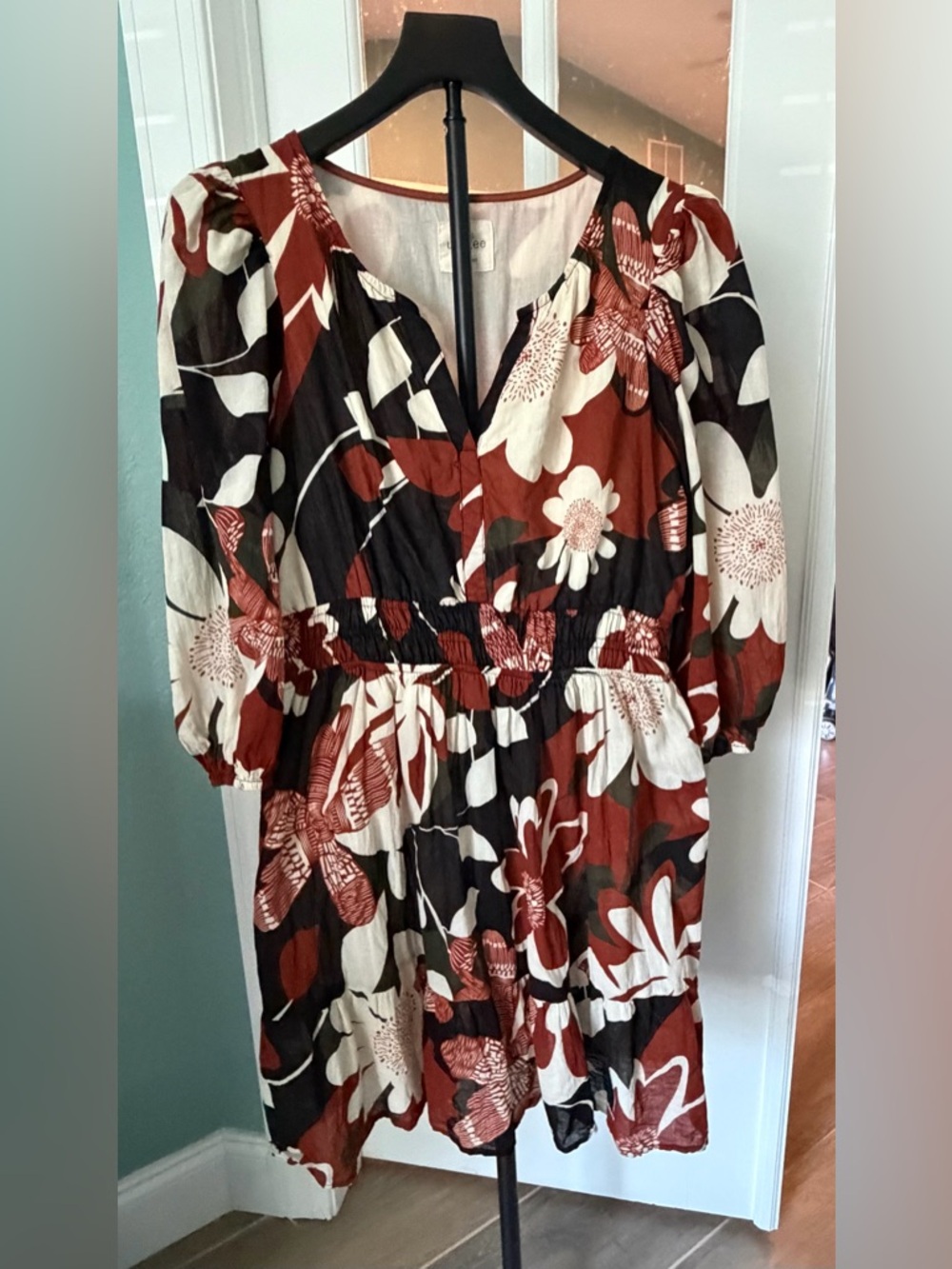 Umgee Rust Black Cream Floral Tiered Dress